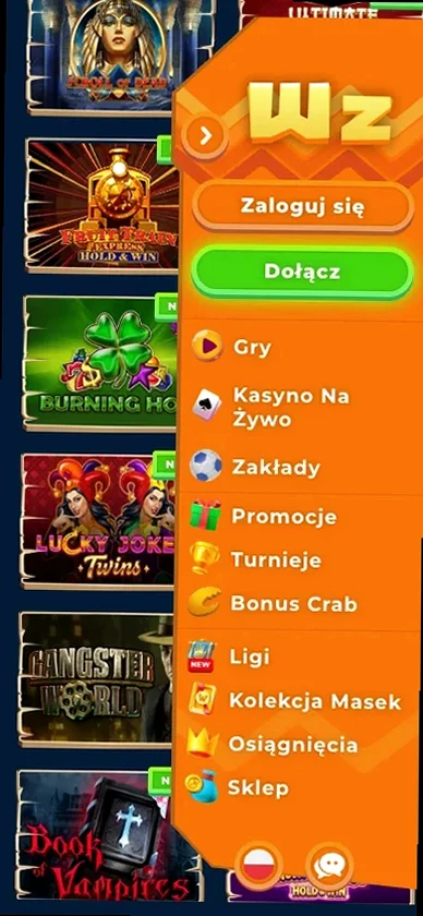 Aplikacja Wazamba na Androida — lobby gier.